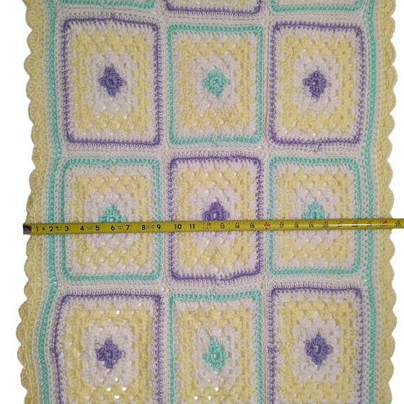 Handmade Crochet Throw Blanket Yellow White Mint Green Purple 56 x 24.5" Pastel - Picture 4 of 9